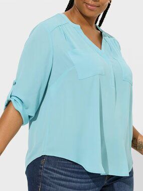 TORRID 2 Plus Size Harper Georgette 3/4 Sleeve Blouse Aqua Blue Work Office 2X